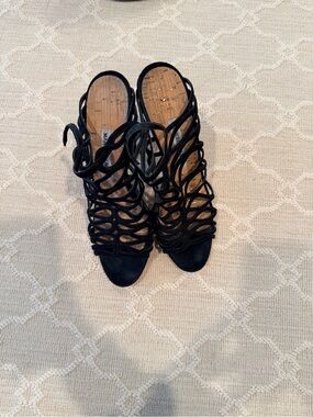 Manolo Blahnik Black Suede Cutout Strappy High Heels